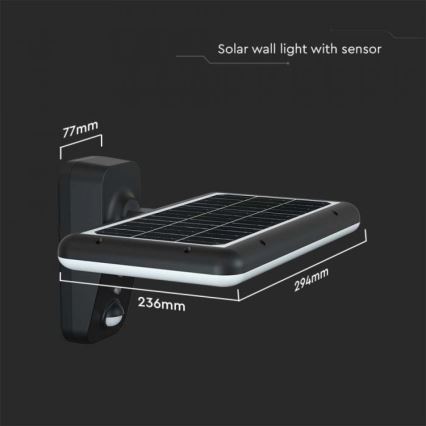 Aplique solar LED con sensor LED/15W/3,2V 4000K/6000K IP65 negro