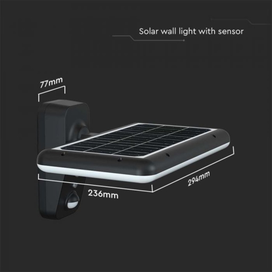 Aplique solar LED con sensor LED/15W/3,2V 4000K/6000K IP65 negro