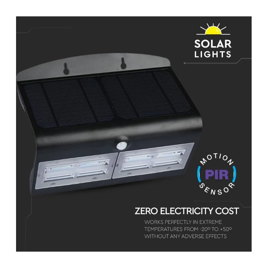 Aplique solar LED de pared con sensor LED/7W/3,7V 4000K IP65 negro
