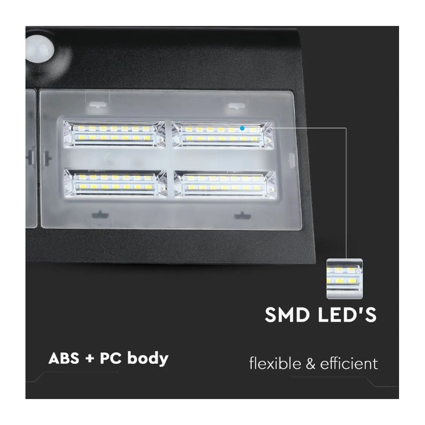 Aplique solar LED de pared con sensor LED/7W/3,7V 4000K IP65 negro