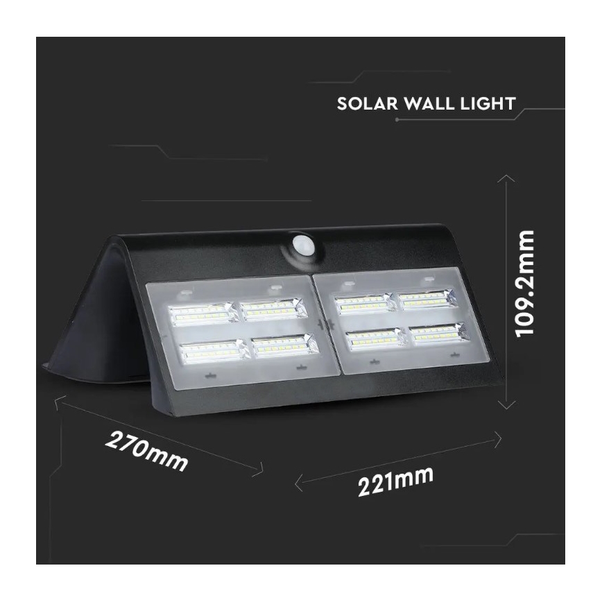 Aplique solar LED de pared con sensor LED/7W/3,7V 4000K IP65 negro