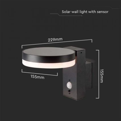 Aplique solar LED de pared para exterior con sensor LED/5,5W/3,7V 3000K IP54 2000 mAh