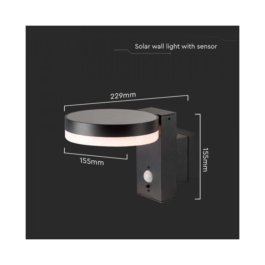 Aplique solar LED de pared para exterior con sensor LED/5,5W/3,7V 3000K IP54 2000 mAh