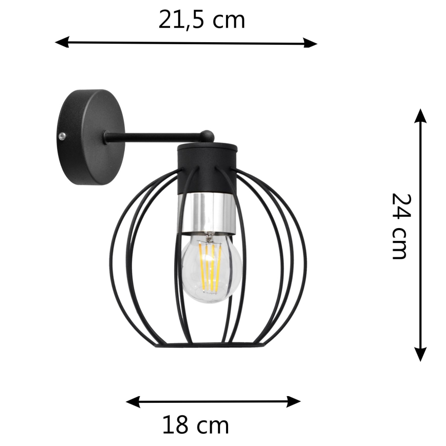 Aplique STARLIGHT 1xE27/15W/230V negro/plata