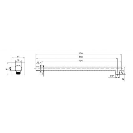 Aqualine - Brazo de ducha cuadrado 40,4 cm cromo brillante