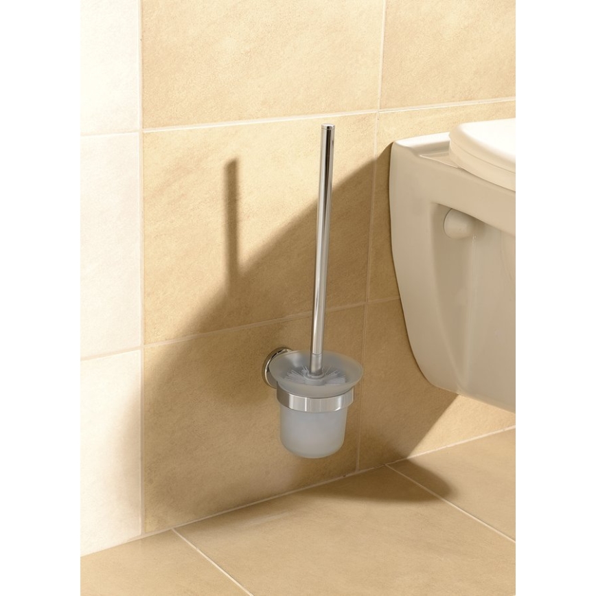 Aqualine - Cepillo de inodoro montado en la pared SAMBA blanco leche tarros/cromo brillante