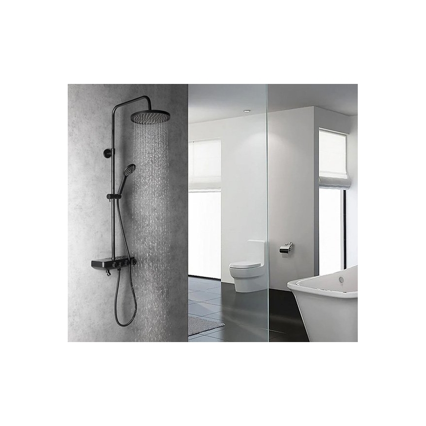 Aqualine - Conjunto de ducha con grifo y mini grifo adicional FARRAO mate negro