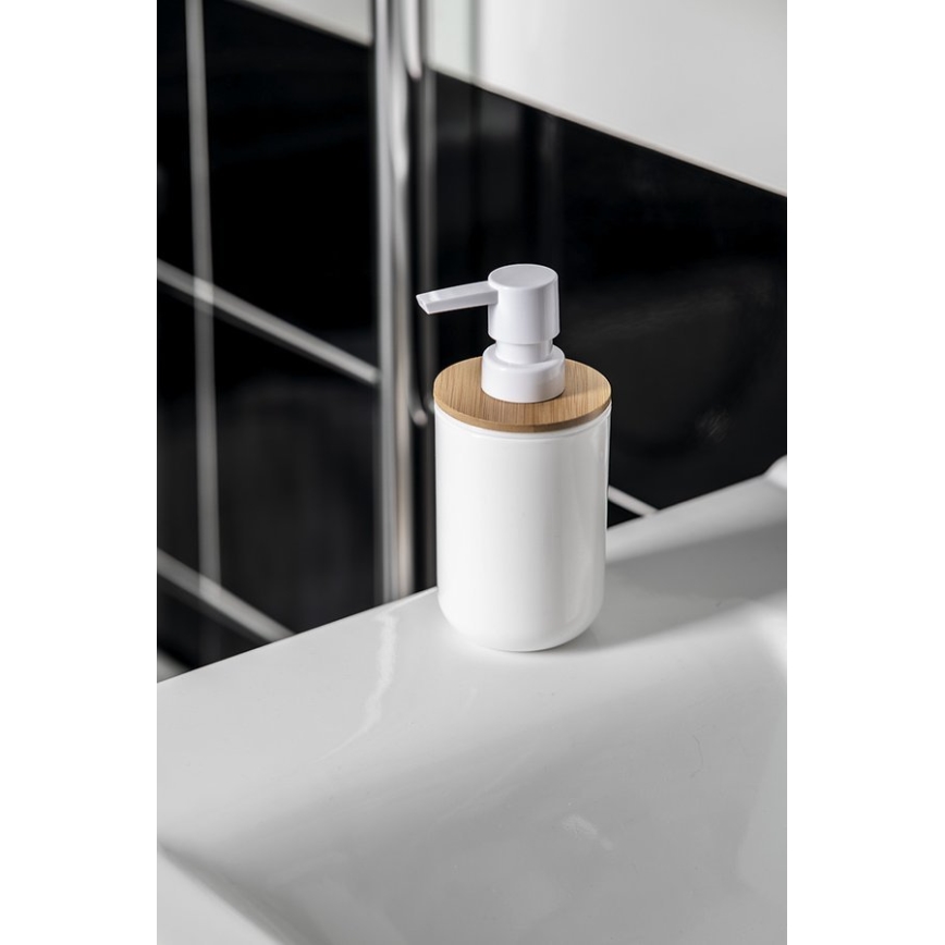Aqualine - Dispensador de jabón SNOW 350 mm blanco/bambú