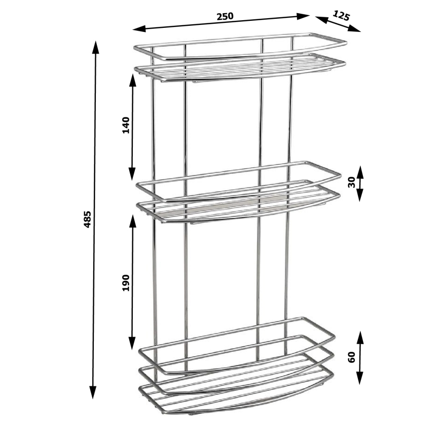 Aqualine - Estante de pared para ducha de tres niveles CROMO LINE cromo brillante