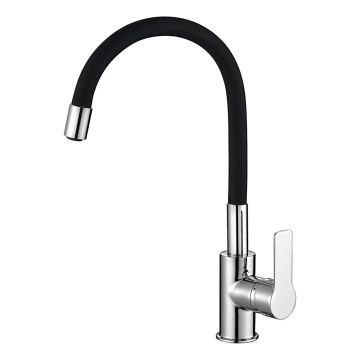 Aqualine - Grifo de fregadero con brazo flexible LORE negro/cromo brillante