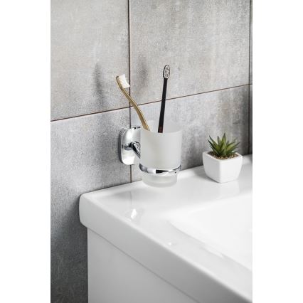 Aqualine - Portacepillos de pared RUMBA blanco leche tarros/cromo brillante