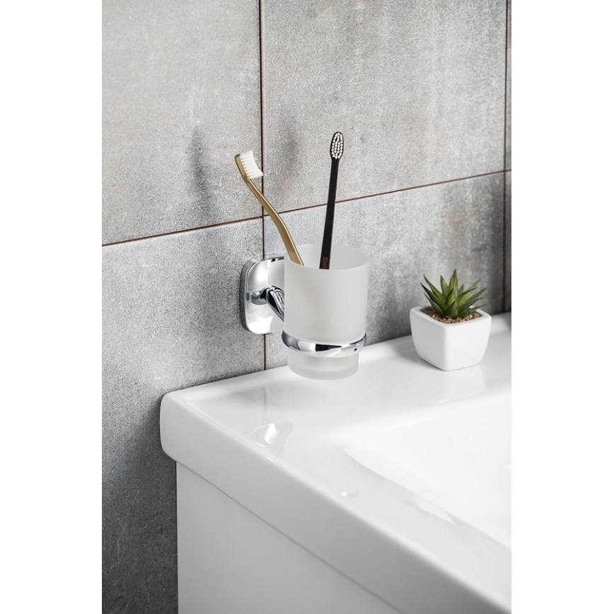 Aqualine - Portacepillos de pared RUMBA blanco leche tarros/cromo brillante