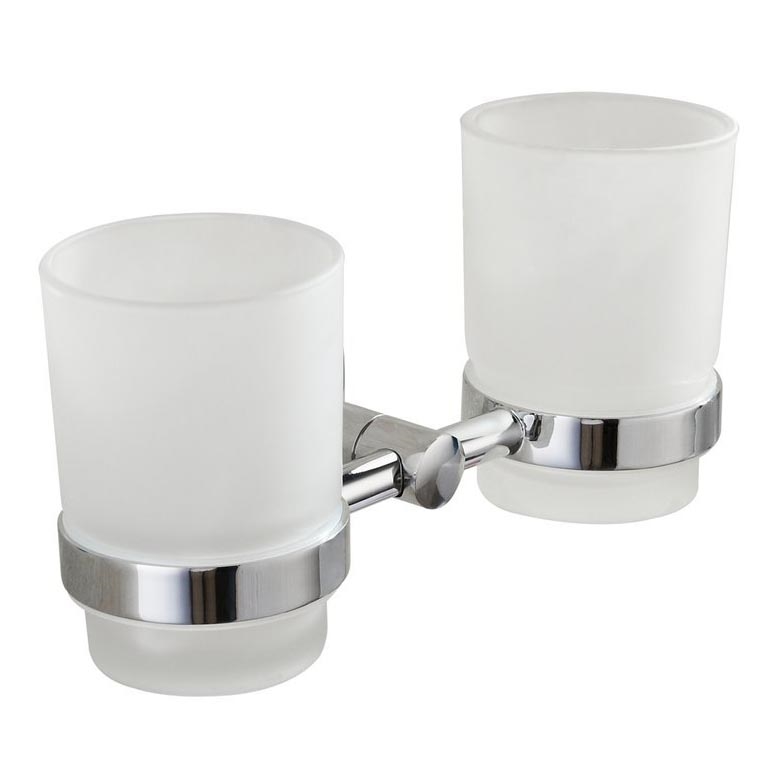 Aqualine - Portacepillos de pared SAMBA blanco leche tarros/cromo brillante