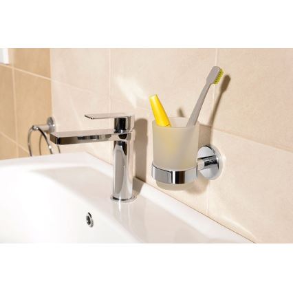 Aqualine - Portacepillos de pared SAMBA blanco leche tarros/cromo brillante