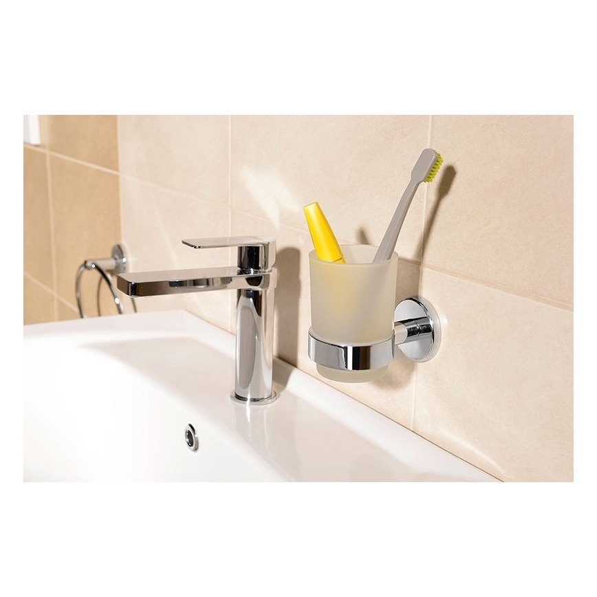 Aqualine - Portacepillos de pared SAMBA blanco leche tarros/cromo brillante