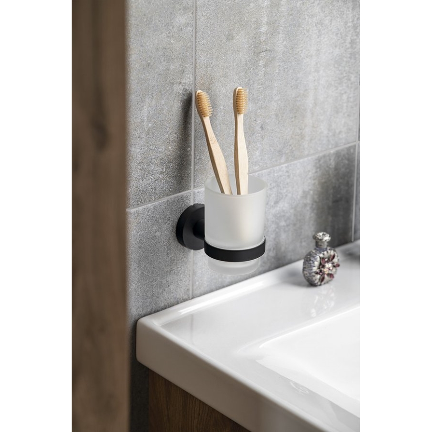 Aqualine - Portacepillos de pared SAMBA blanco leche tarros/mate negro