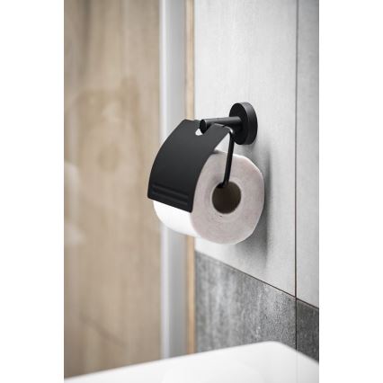Aqualine - Portarrollos de papel higiénico con cubierta SAMBA negro