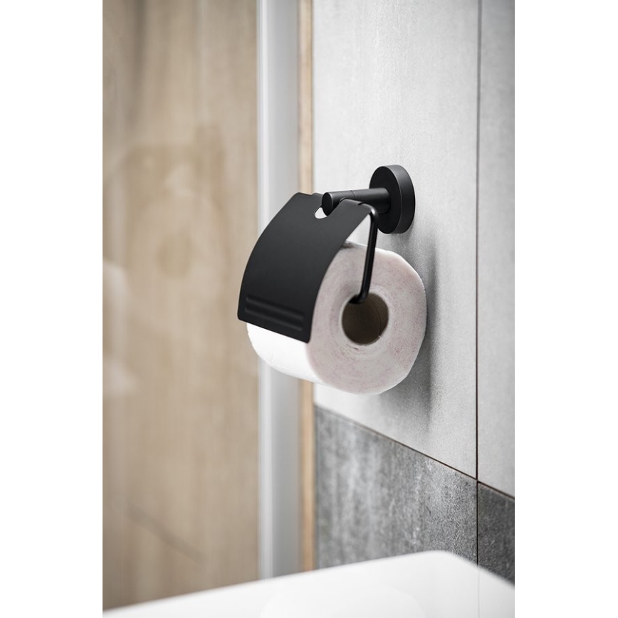 Aqualine - Portarrollos de papel higiénico con cubierta SAMBA negro