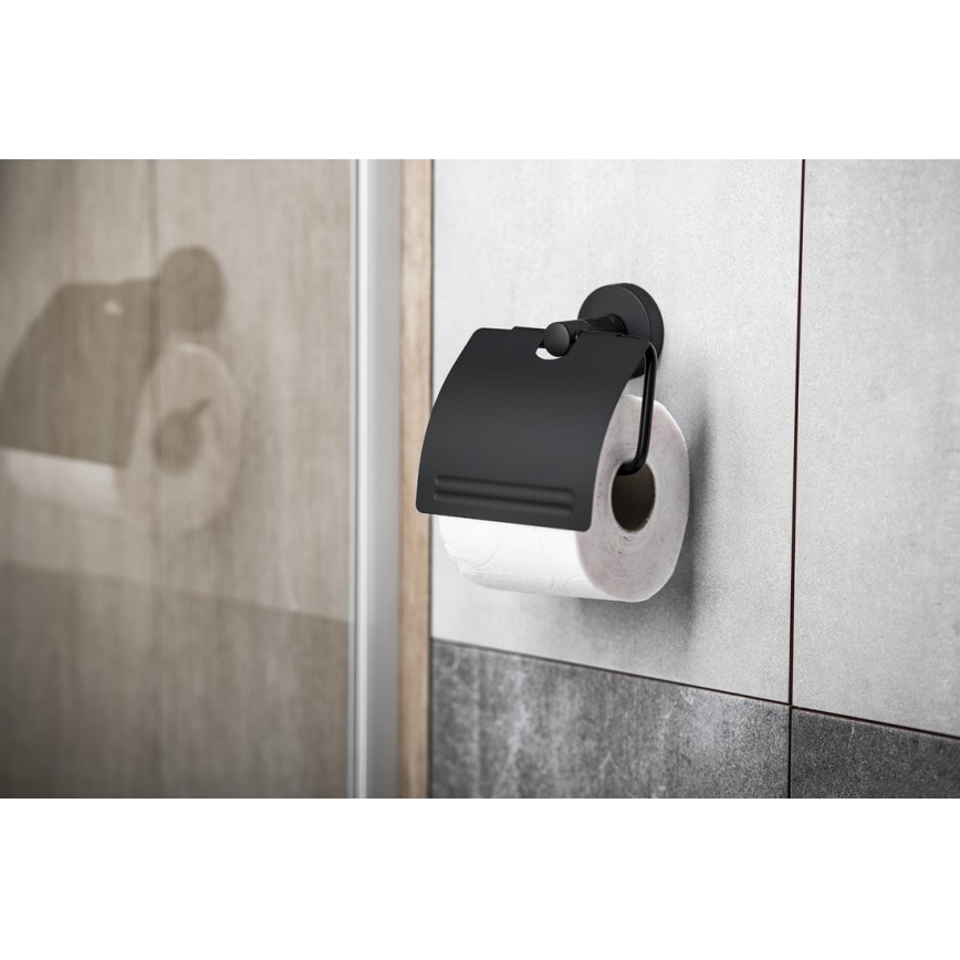 Aqualine - Portarrollos de papel higiénico con cubierta SAMBA negro