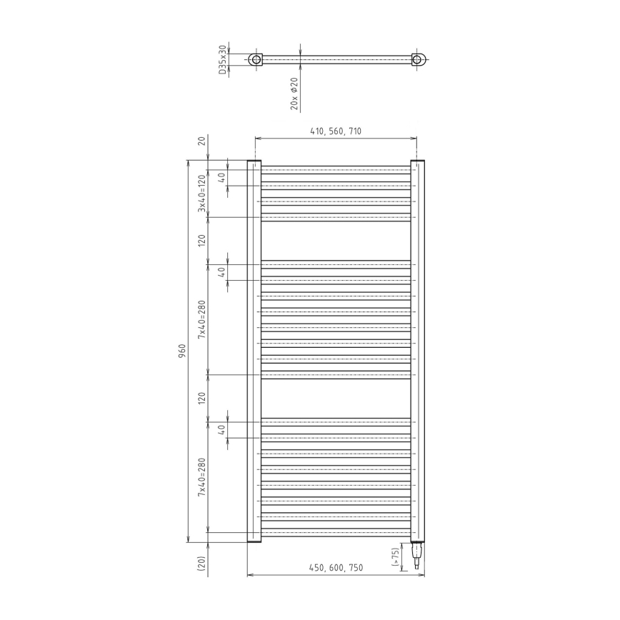 Aqualine - Radiador eléctrico de baño DIRECT-E 300W/230V 96 cm blanco recto