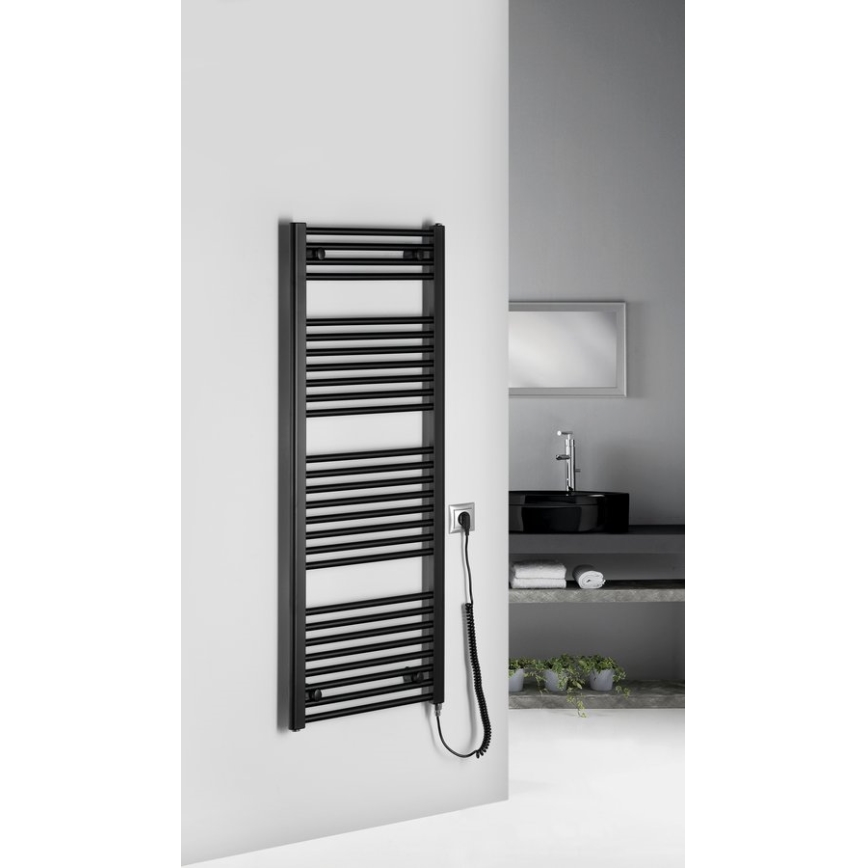 Aqualine - Radiador eléctrico de baño DIRECT-E 400W/230V 132 cm negro mate recto