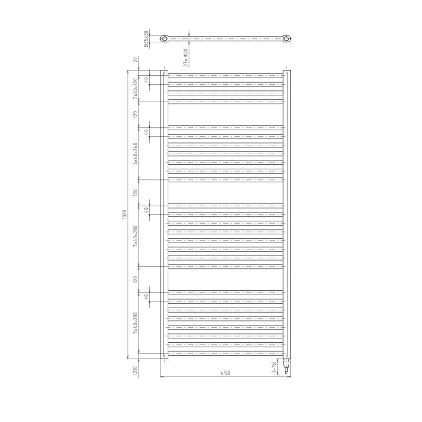 Aqualine - Radiador eléctrico de baño DIRECT-E 400W/230V 132 cm negro mate recto