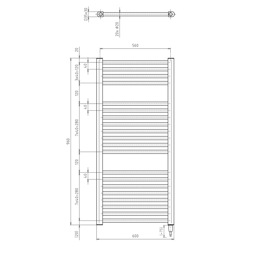 Aqualine - Radiador eléctrico de baño DIRECT-E 400W/230V 96 cm blanco recto