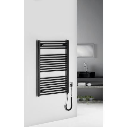 Aqualine - Radiador eléctrico de baño DIRECT-E 400W/230V 96 cm negro mate recto
