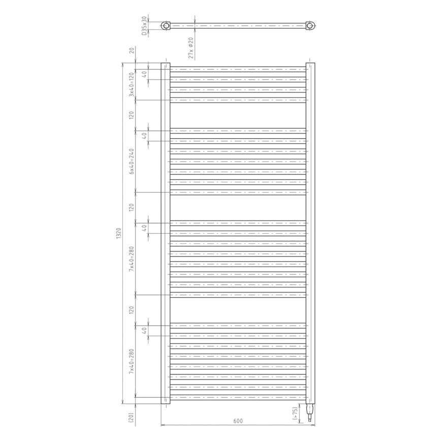 Aqualine - Radiador eléctrico de baño DIRECT-E 600W/230V 132 cm blanco recto