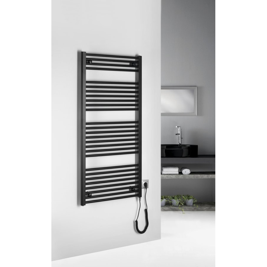 Aqualine - Radiador eléctrico de baño DIRECT-E 600W/230V 132 cm negro mate recto