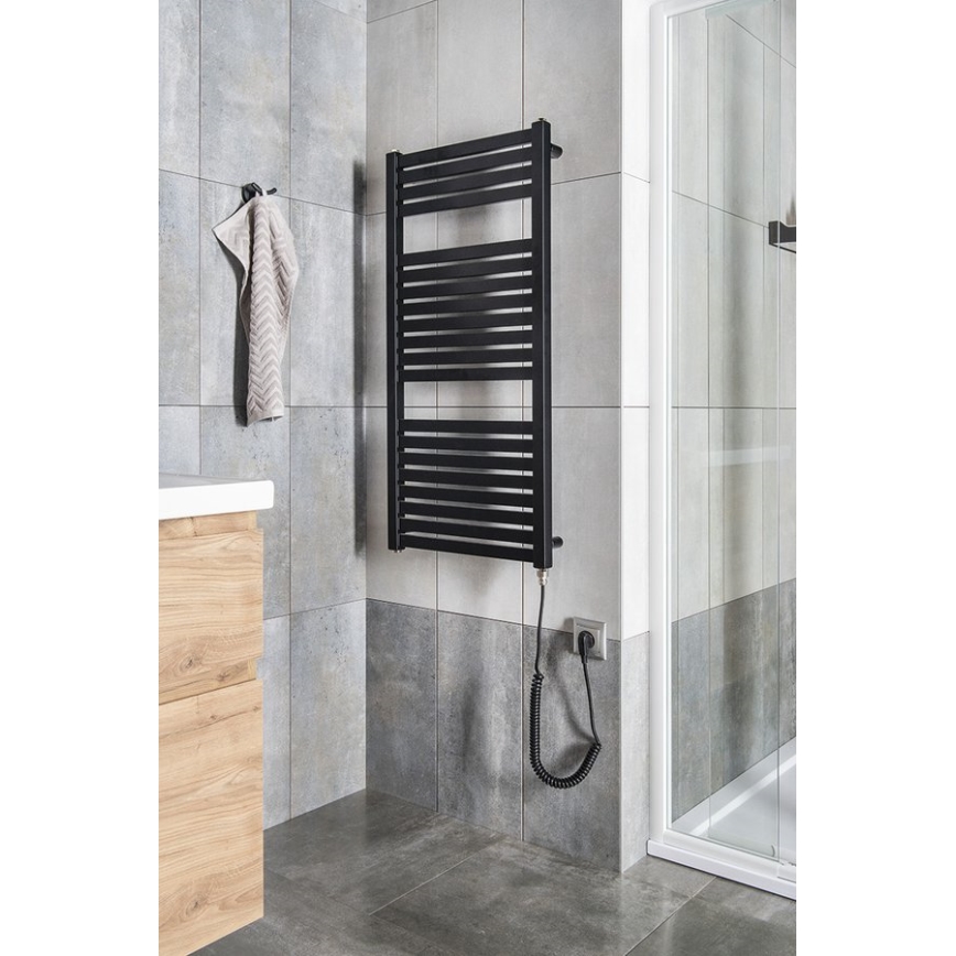 Aqualine - Radiador eléctrico de baño TONDI-E 300W/230V 97 cm negro mate recto