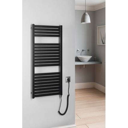 Aqualine - Radiador eléctrico de baño TONDI-E 300W/230V 97 cm negro mate recto