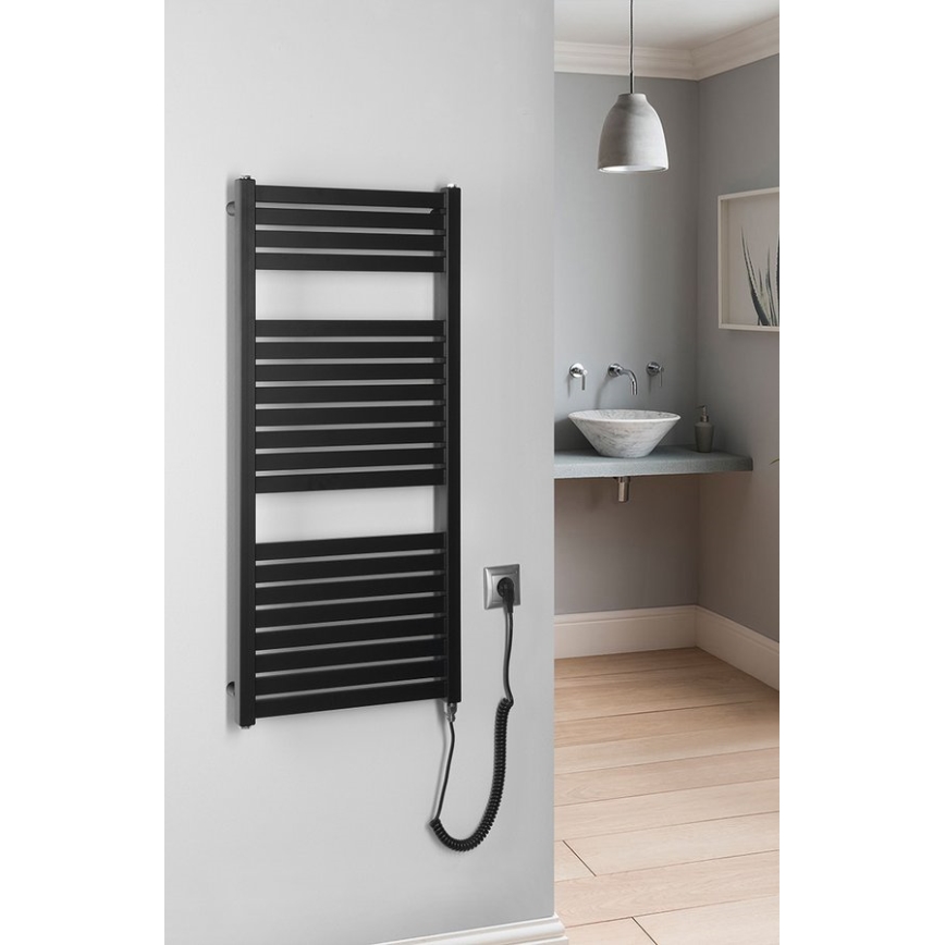 Aqualine - Radiador eléctrico de baño TONDI-E 300W/230V 97 cm negro mate recto