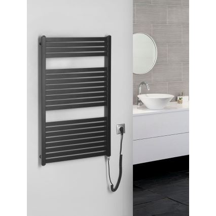 Aqualine - Radiador eléctrico de baño TONDI-E 400W/230V 97 cm negro mate recto