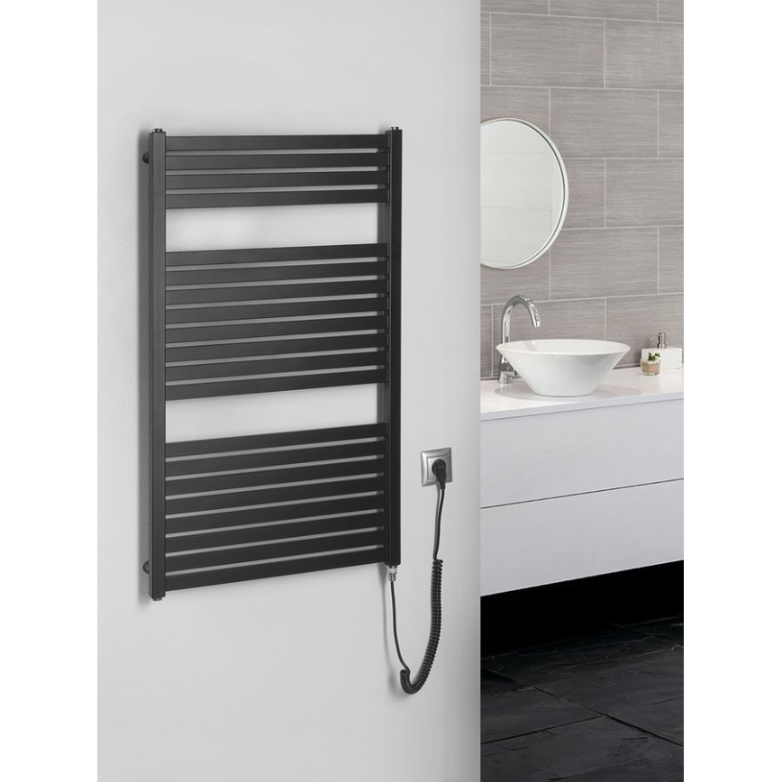 Aqualine - Radiador eléctrico de baño TONDI-E 400W/230V 97 cm negro mate recto