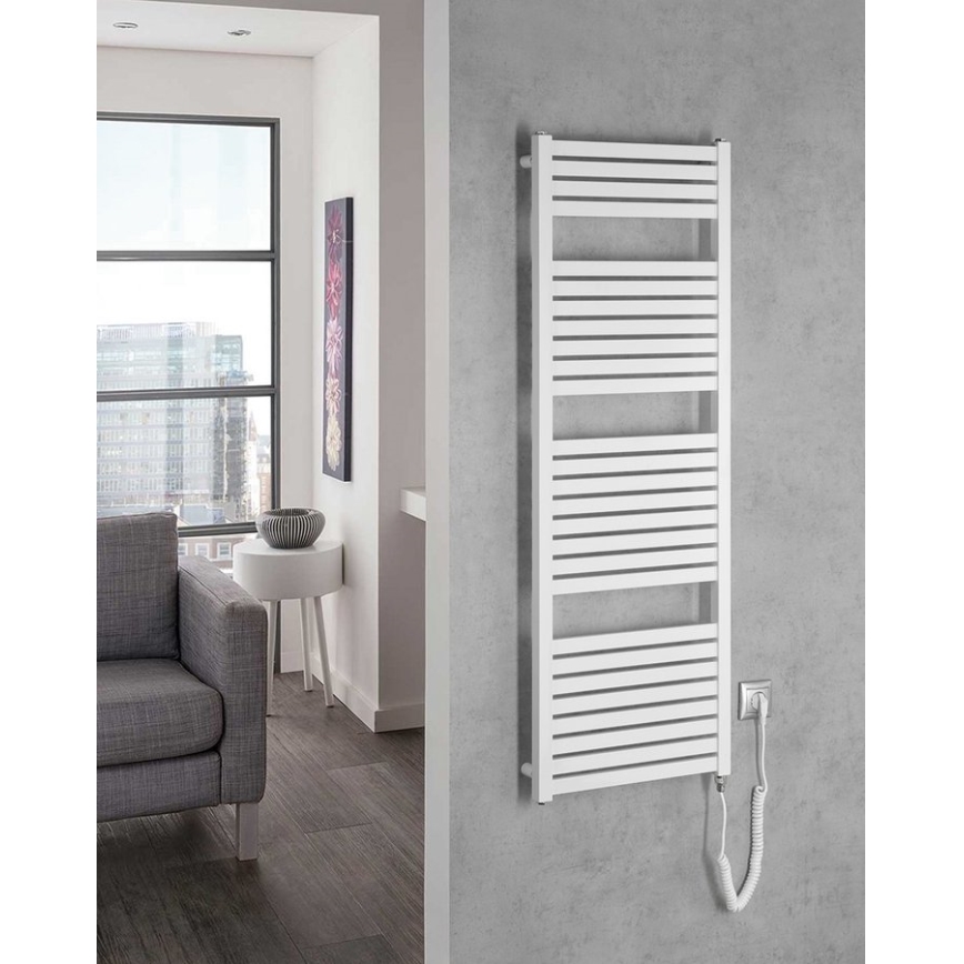 Aqualine - Radiador eléctrico de baño TONDI-E 500W/230V 133 cm blanco recto