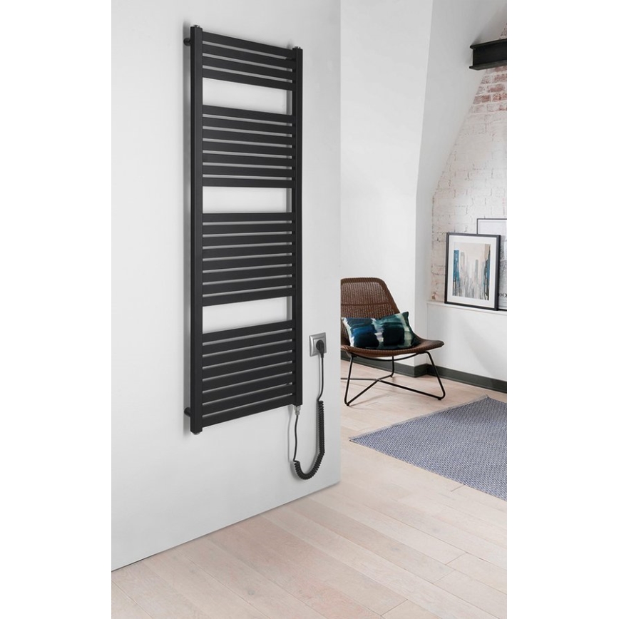 Aqualine - Radiador eléctrico de baño TONDI-E 500W/230V 133 cm negro mate recto