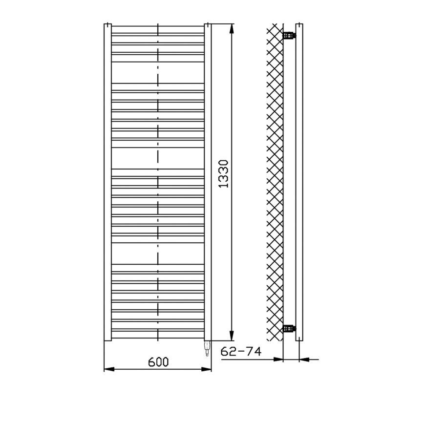 Aqualine - Radiador eléctrico de baño TONDI-E 600W/230V 133 cm blanco recto