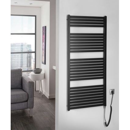 Aqualine - Radiador eléctrico de baño TONDI-E 600W/230V 133 cm negro mate recto