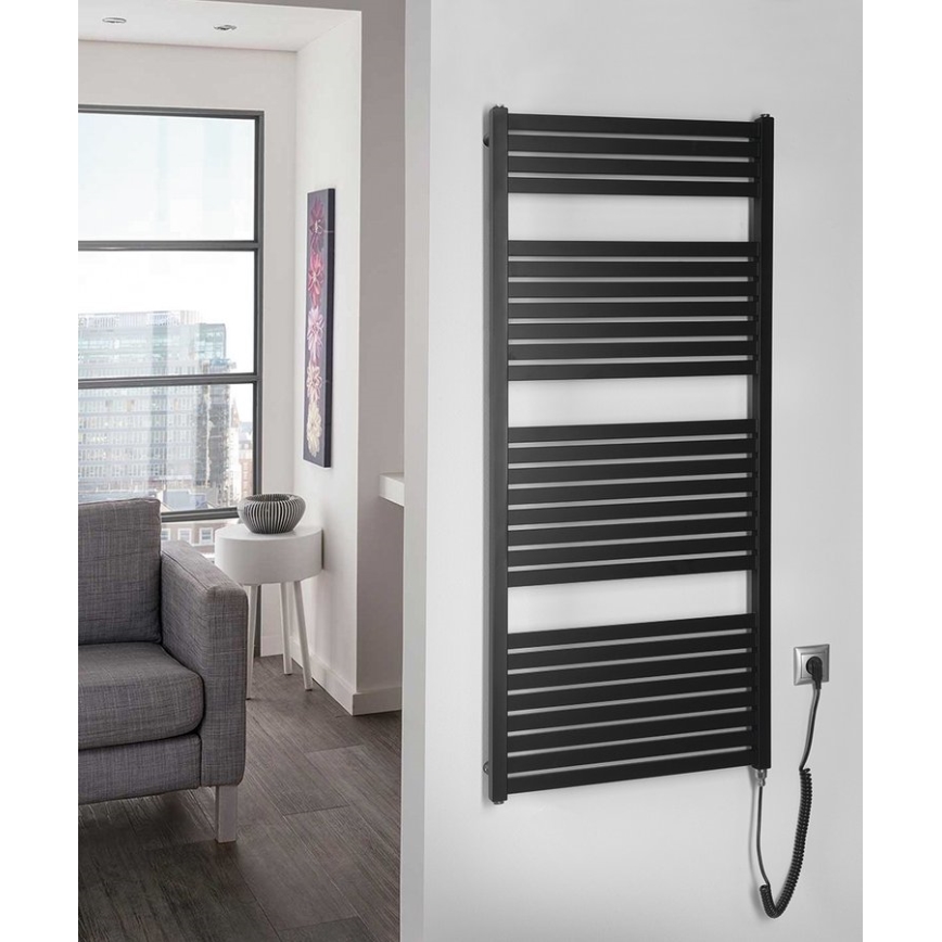 Aqualine - Radiador eléctrico de baño TONDI-E 600W/230V 133 cm negro mate recto