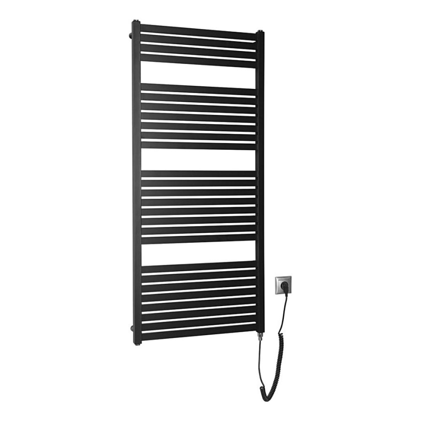 Aqualine - Radiador eléctrico de baño TONDI-E 600W/230V 133 cm negro mate recto