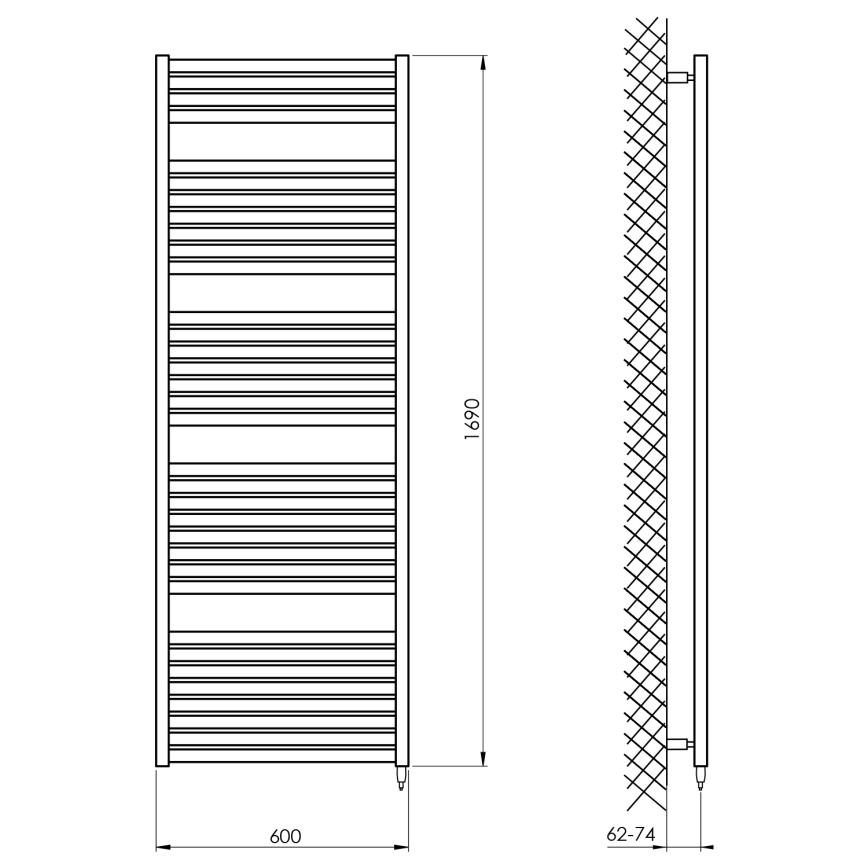 Aqualine - Radiador eléctrico de baño TONDI-E 800W/230V 169 cm blanco