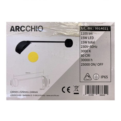 Arcchio - Aplique LED para exterior GRAYSON LED/15W/230V IP65