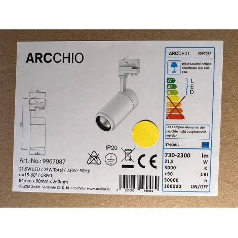 Arcchio - Foco LED para el sistema de raíles NANNA LED/21,5W/230V