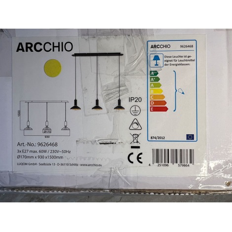 Arcchio - Lámpara colgante JAIKA 3xE27/60W/230V