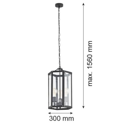 Argon 1253 - Lámpara colgante con cadena BODRUM 3xE27/15W/230V negro