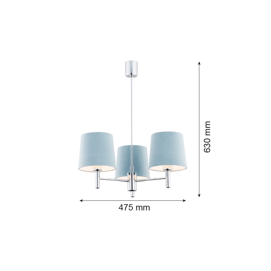 Argon 1383 - Lámpara colgante BOLZANO 3xE27/15W/230V azul/cromo brillante