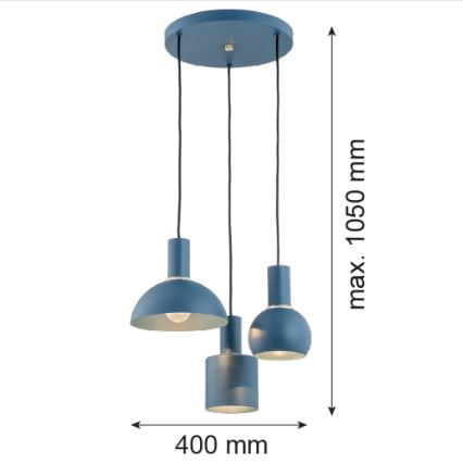 Argon 1471 - Lámpara colgante SINES 3xE27/15W/230V azul