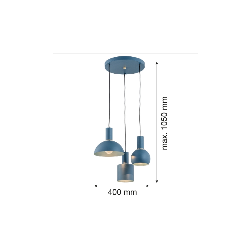 Argon 1471 - Lámpara colgante SINES 3xE27/15W/230V azul