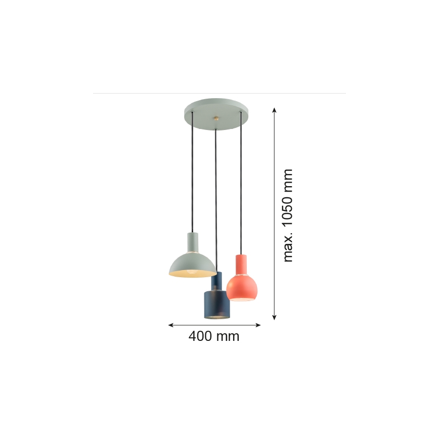 Argon 1479 - Lámpara colgante SINES 3xE27/15W/230V verde/azul/naranja